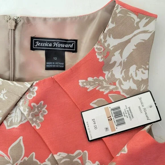 Jessica Howard Peach and Tan Floral Belted Party Dress Size 12 NWT - Picture 4 of 7